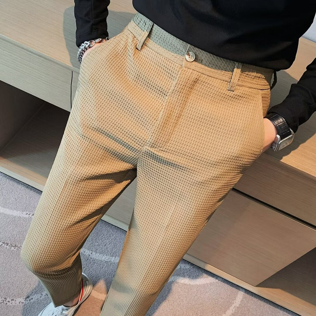 Rory | Men's Slim Fit Textured Dress Trousers-Metro Lane Plaza