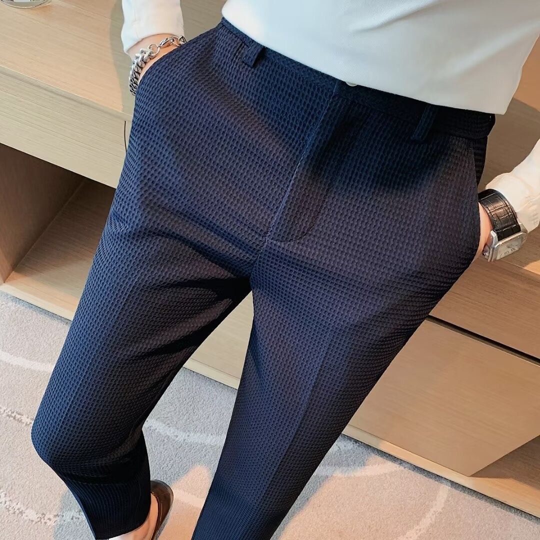 Rory | Men's Slim Fit Textured Dress Trousers-Metro Lane Plaza