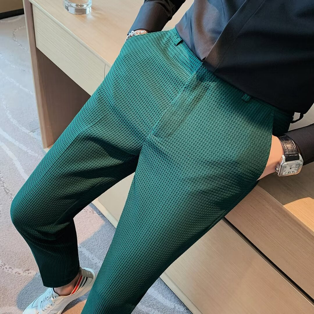 Rory | Men's Slim Fit Textured Dress Trousers-Metro Lane Plaza