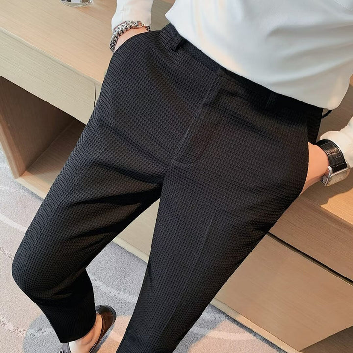 Rory | Men's Slim Fit Textured Dress Trousers-Metro Lane Plaza