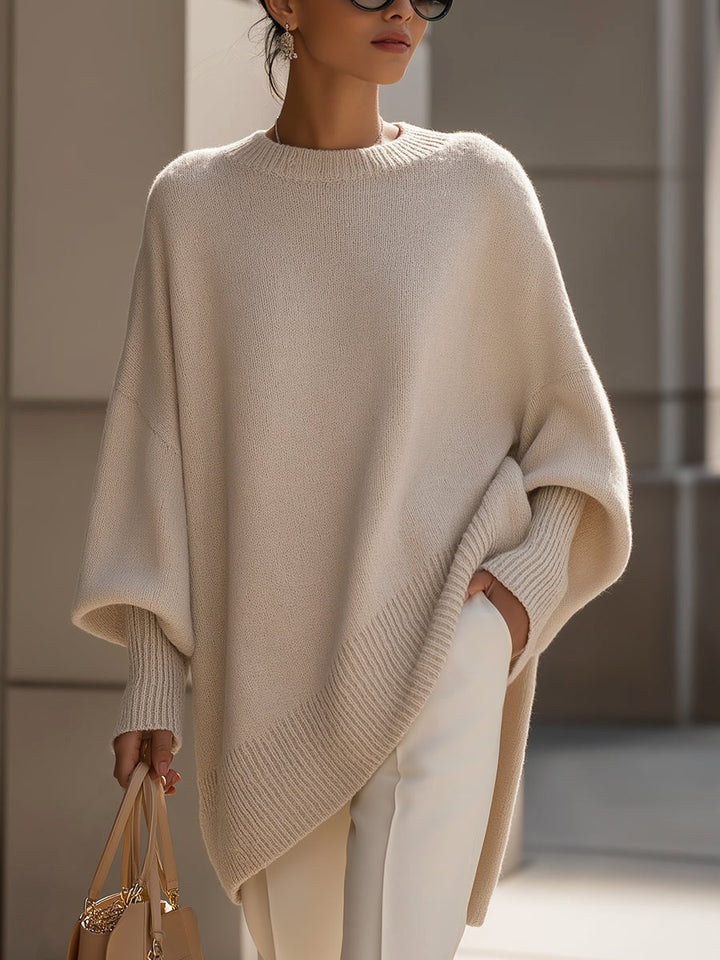 Oversized striktrøje til kvinder, blødt, draperet design