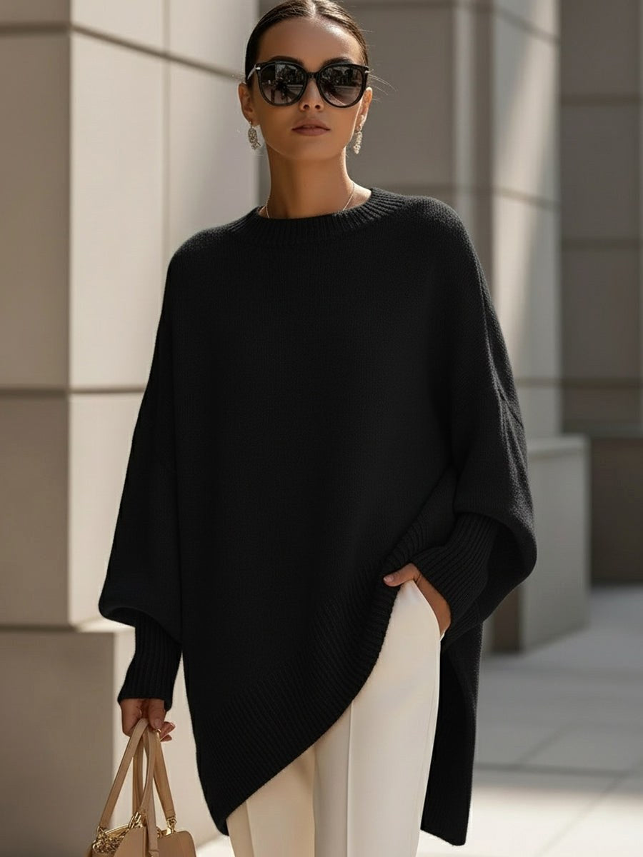 Oversized striktrøje til kvinder, blødt, draperet design