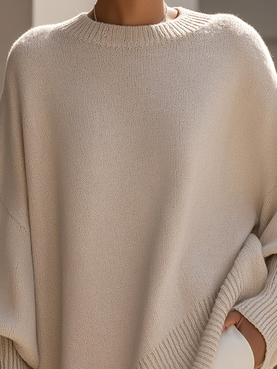 Oversized striktrøje til kvinder, blødt, draperet design