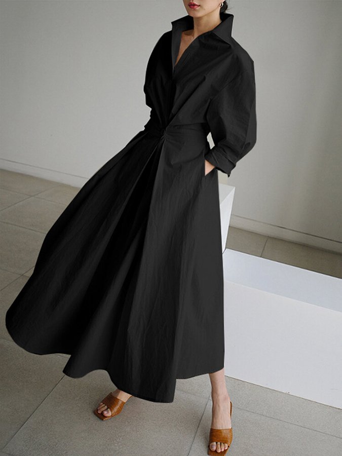 Sadie | Women's A-Line Midi Dress with Long Sleeves-Metro Lane Plaza