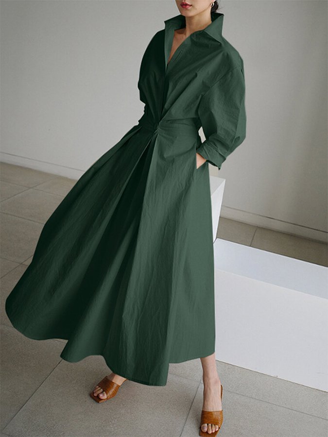 Sadie | Women's A-Line Midi Dress with Long Sleeves-Metro Lane Plaza