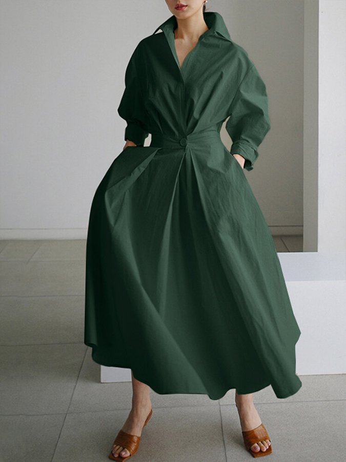 Sadie | Women's A-Line Midi Dress with Long Sleeves-Metro Lane Plaza