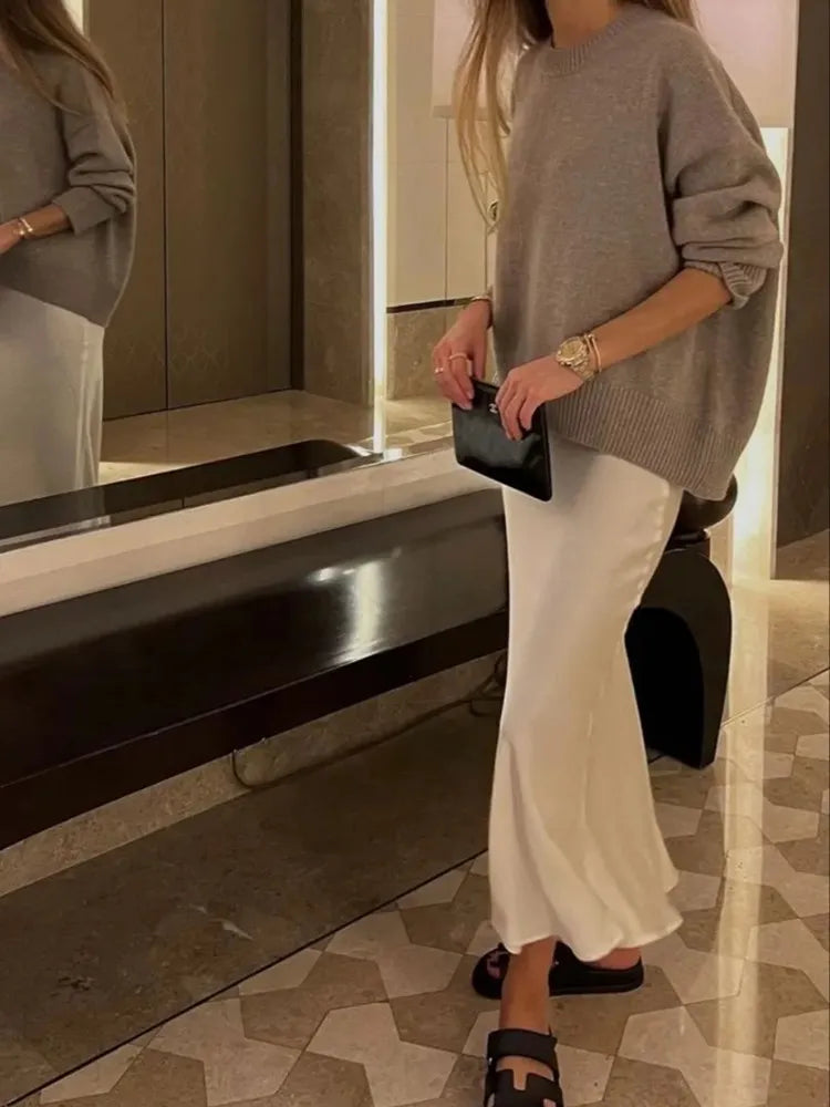 Women's Satin Midi Skirt - Elegant and Versatile Fashion Piece-Metro Lane Plaza