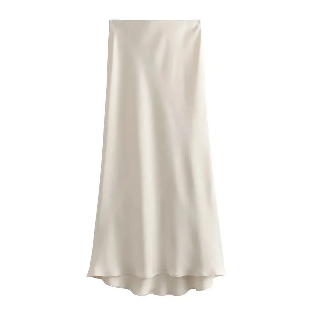 Women's Satin Midi Skirt - Elegant and Versatile Fashion Piece-Metro Lane Plaza