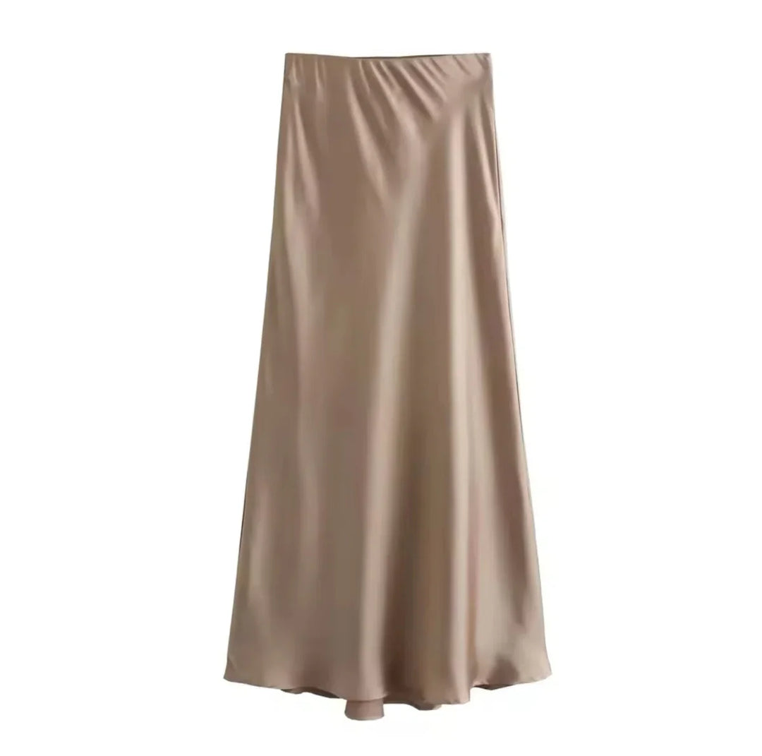 Women's Satin Midi Skirt - Elegant and Versatile Fashion Piece-Metro Lane Plaza