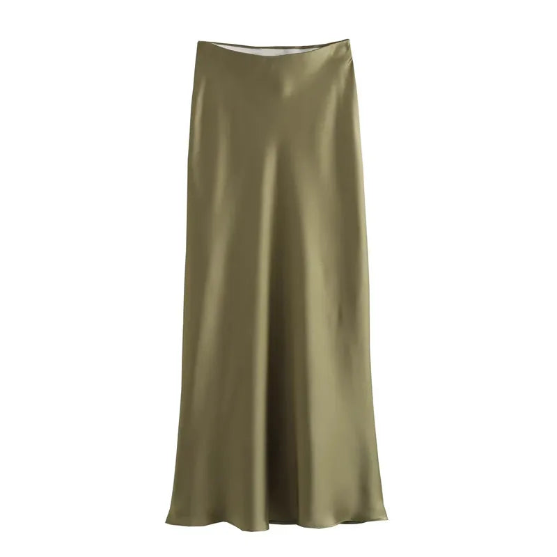 Women's Satin Midi Skirt - Elegant and Versatile Fashion Piece-Metro Lane Plaza