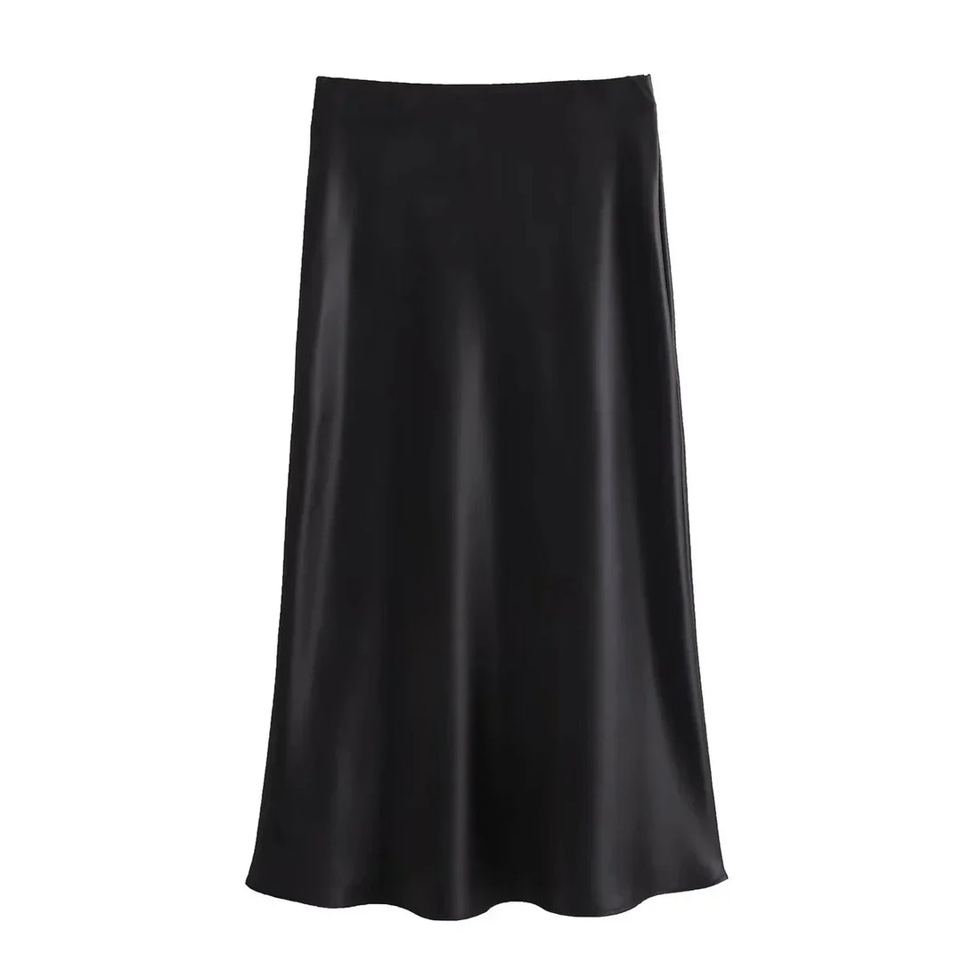 Women's Satin Midi Skirt - Elegant and Versatile Fashion Piece-Metro Lane Plaza