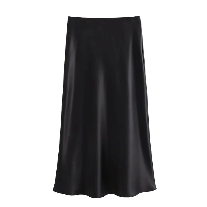 Women's Satin Midi Skirt - Elegant and Versatile Fashion Piece-Metro Lane Plaza