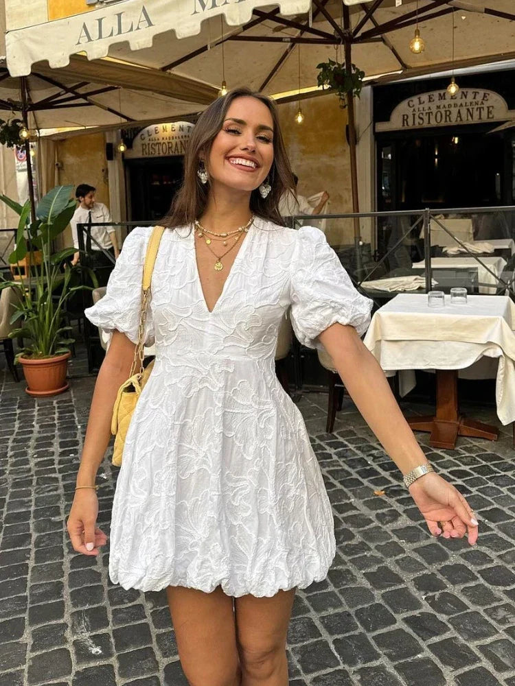 Savannah | Women's V-Neck A-Line Casual Mini Dress-Metro Lane Plaza