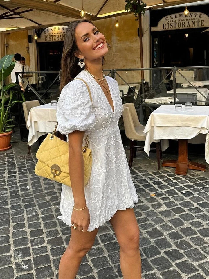 Savannah | Women's V-Neck A-Line Casual Mini Dress-Metro Lane Plaza