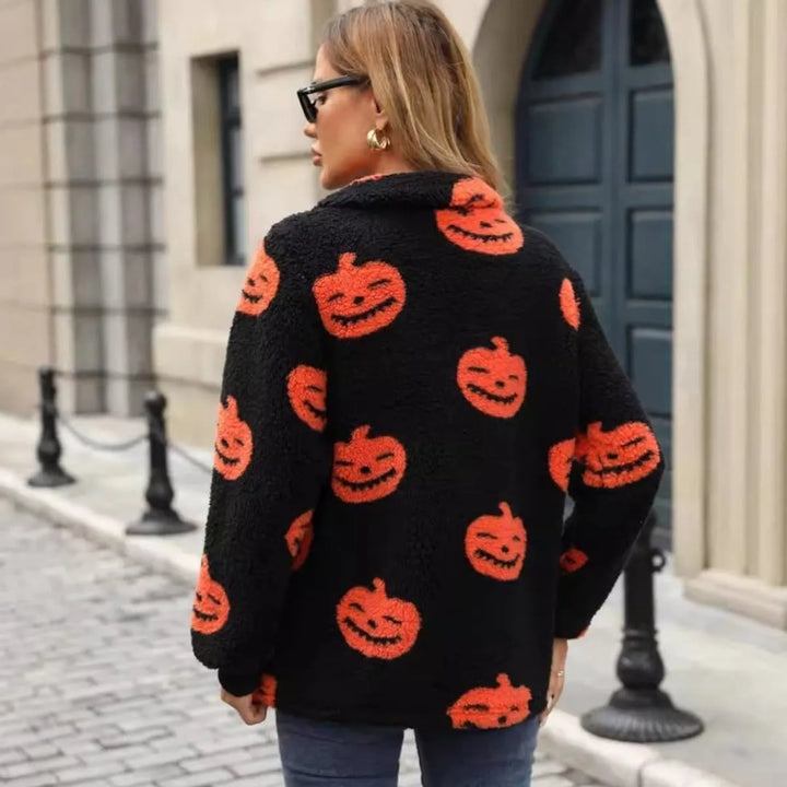 Naisten Halloween-kurpitsakuvioinen puolivetoketjullinen neulepusero