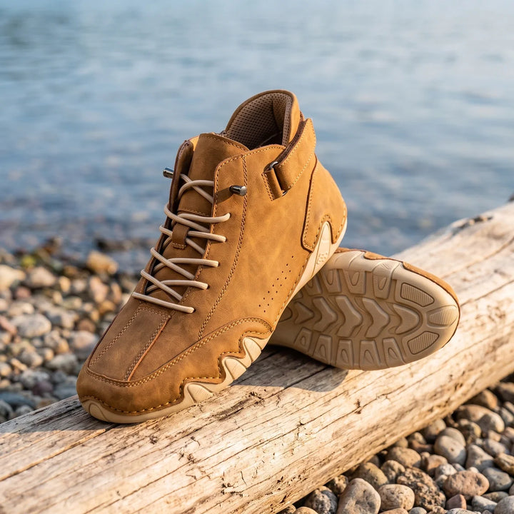 Sneakers alte da uomo in vera pelle con suola ondulata