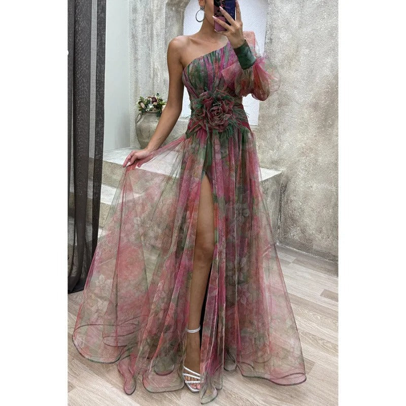 Shannon | Women's One Shoulder Long Maxi Dress-Metro Lane Plaza