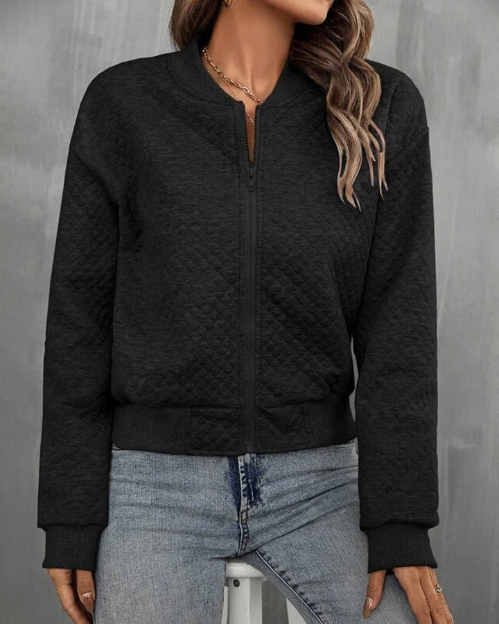 Gesteppte Bomberjacke für Damen, kragenloser Stil mit Reißverschluss