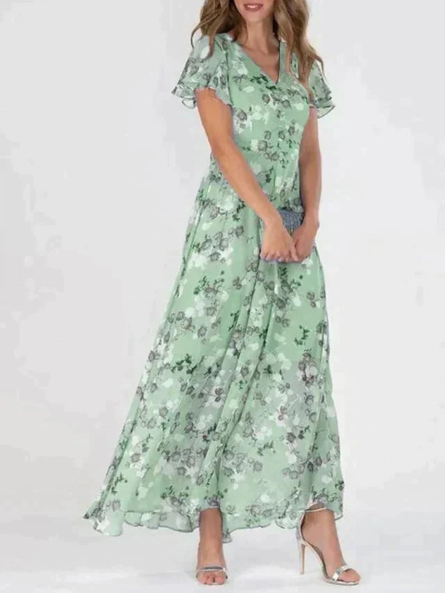 Sophia | Women's Floral V-Neck Long Dress-Metro Lane Plaza