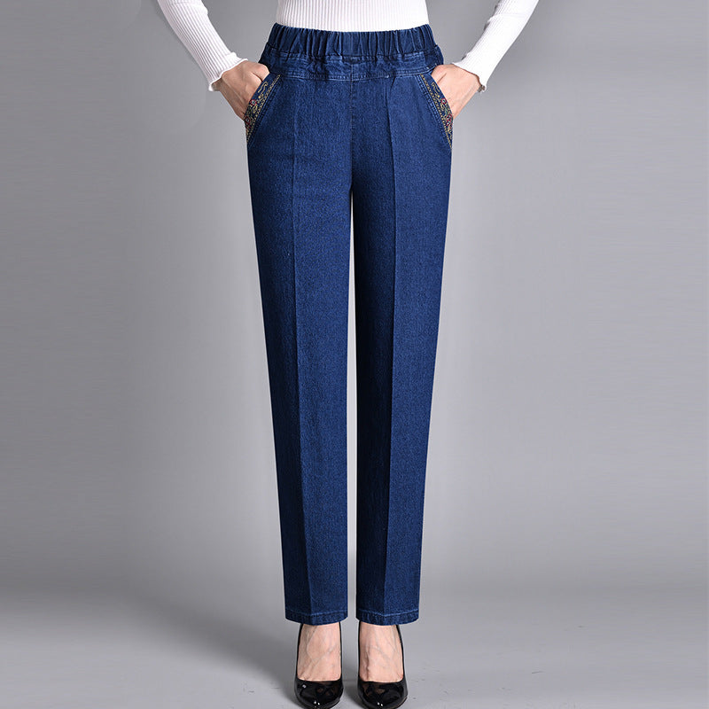 Emily | Women's Slim Fit Pants with Elastic Waist and Pockets-Metro Lane Plaza