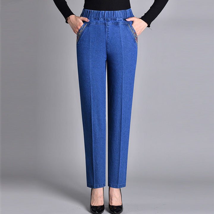 Emily | Women's Slim Fit Pants with Elastic Waist and Pockets-Metro Lane Plaza