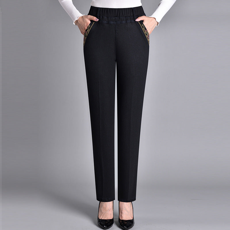 Emily | Women's Slim Fit Pants with Elastic Waist and Pockets-Metro Lane Plaza