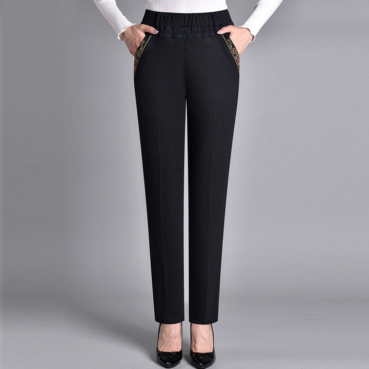 Emily | Women's Slim Fit Pants with Elastic Waist and Pockets-Metro Lane Plaza