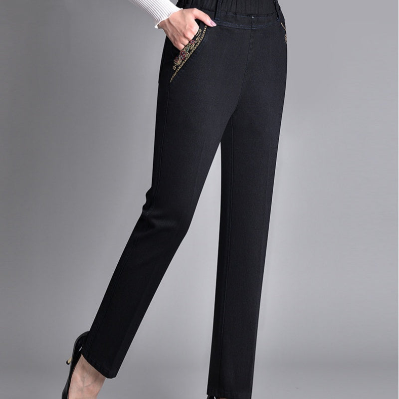 Emily | Women's Slim Fit Pants with Elastic Waist and Pockets-Metro Lane Plaza