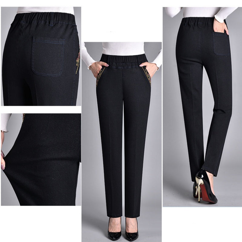 Emily | Women's Slim Fit Pants with Elastic Waist and Pockets-Metro Lane Plaza