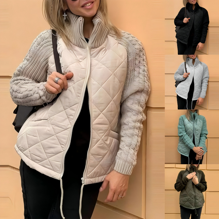 Leichte wattierte Jacke für Damen mit Strickstoff und Kordelzug