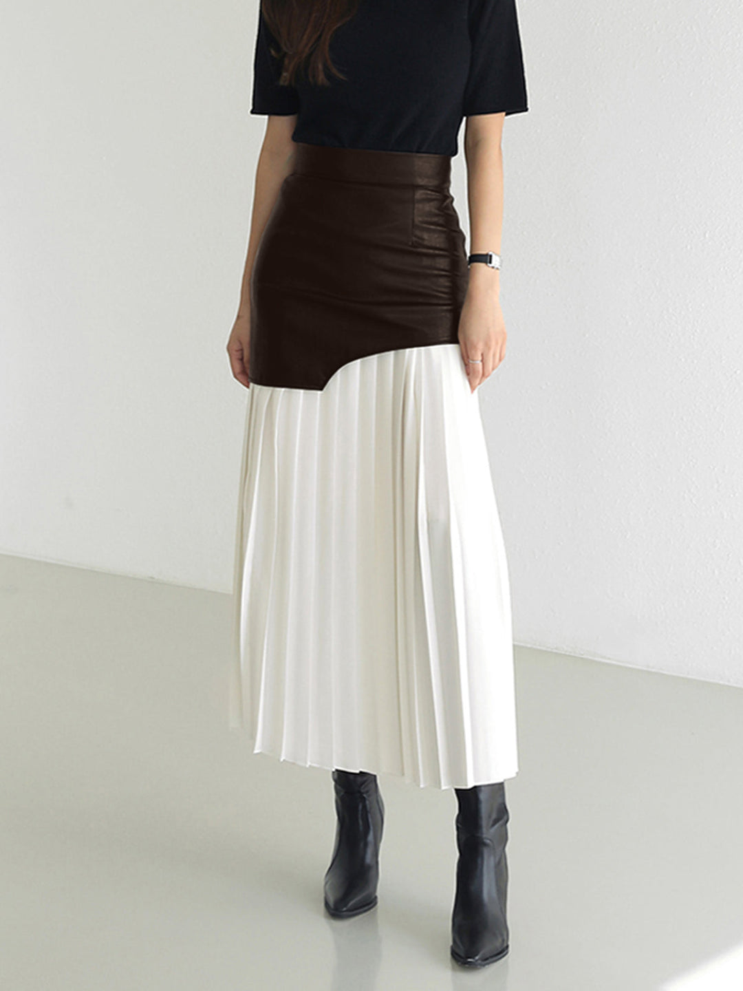Women's Asymmetrical Patchwork Chiffon Pleated Midi Skirt-Metro Lane Plaza