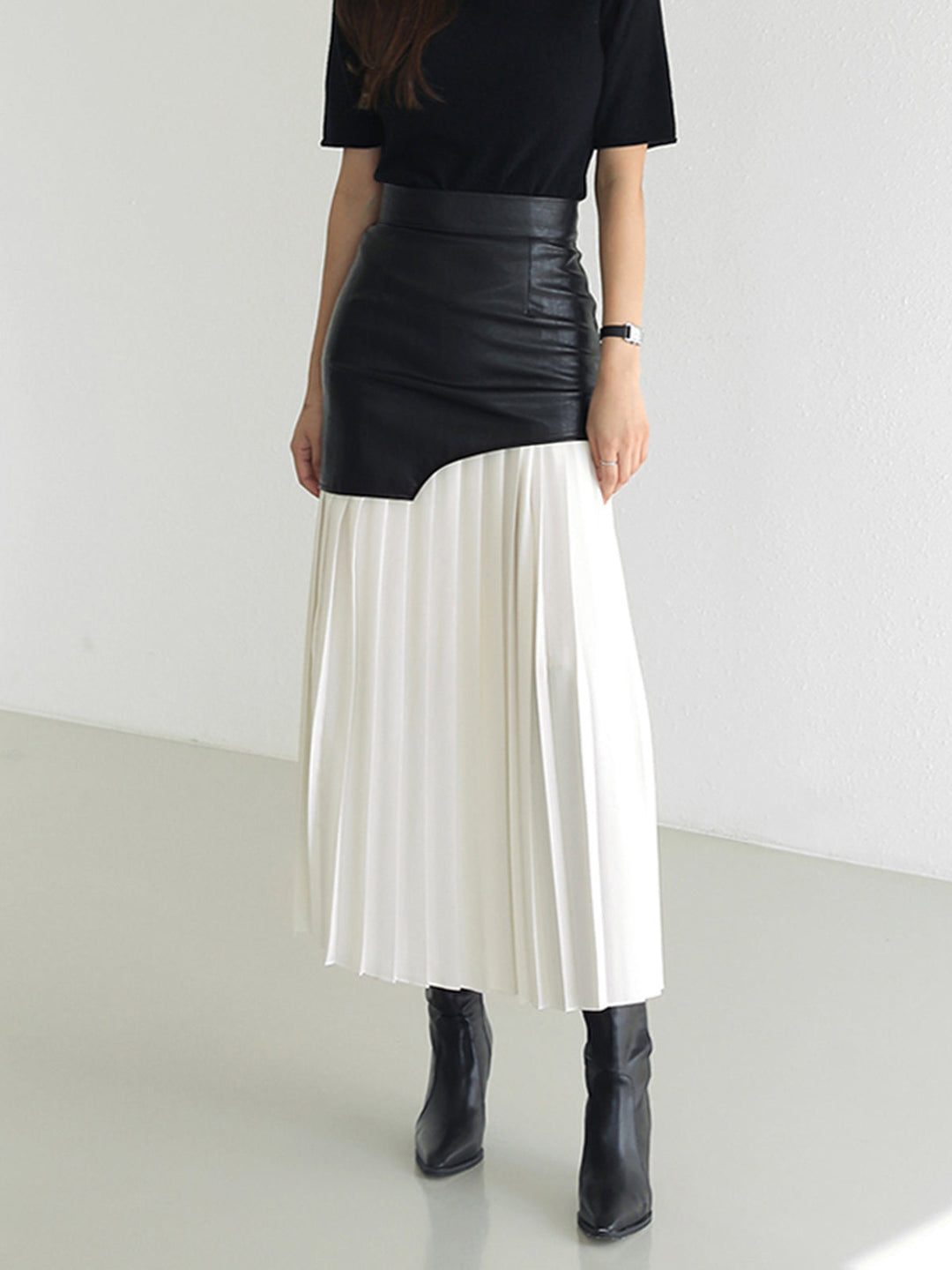 Women's Asymmetrical Patchwork Chiffon Pleated Midi Skirt-Metro Lane Plaza