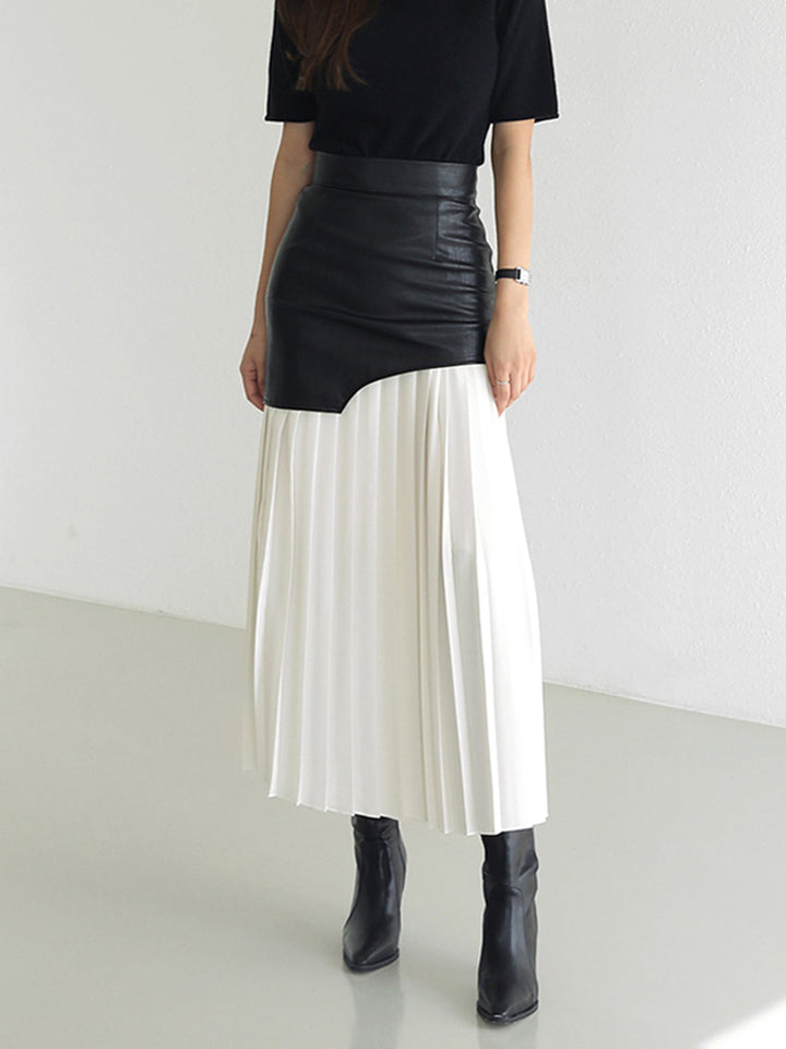 Women's Asymmetrical Patchwork Chiffon Pleated Midi Skirt-Metro Lane Plaza