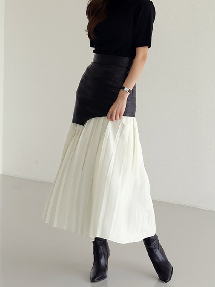 Women's Asymmetrical Patchwork Chiffon Pleated Midi Skirt-Metro Lane Plaza