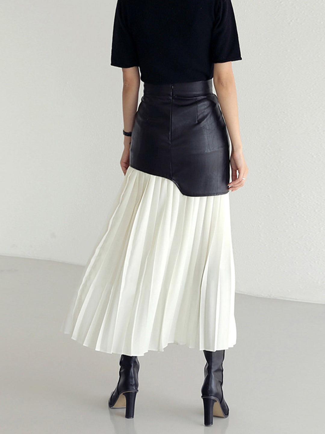 Women's Asymmetrical Patchwork Chiffon Pleated Midi Skirt-Metro Lane Plaza