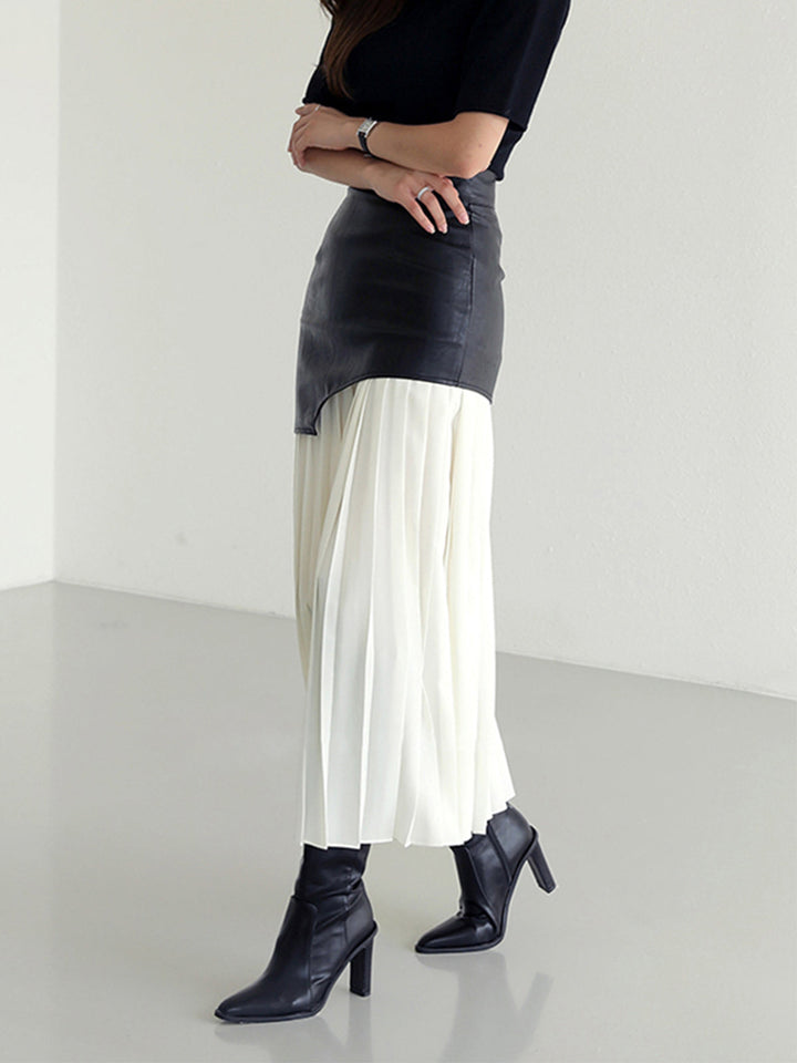 Women's Asymmetrical Patchwork Chiffon Pleated Midi Skirt-Metro Lane Plaza