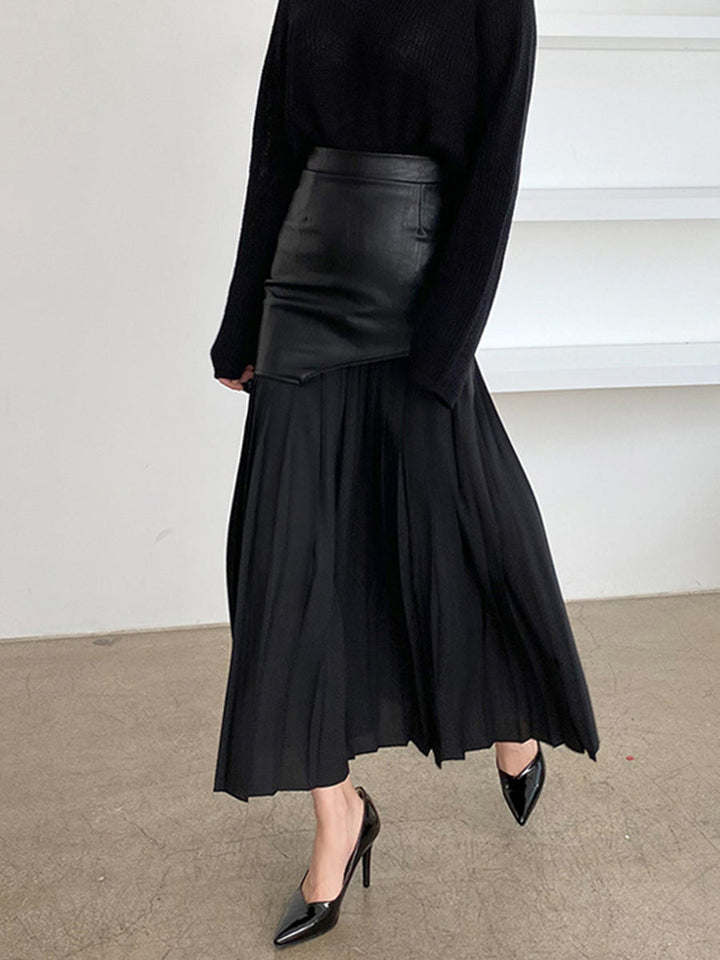 Women's Asymmetrical Patchwork Chiffon Pleated Midi Skirt-Metro Lane Plaza