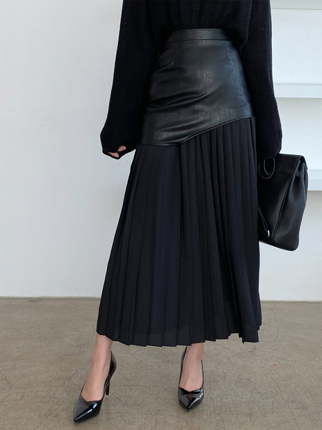 Women's Asymmetrical Patchwork Chiffon Pleated Midi Skirt-Metro Lane Plaza
