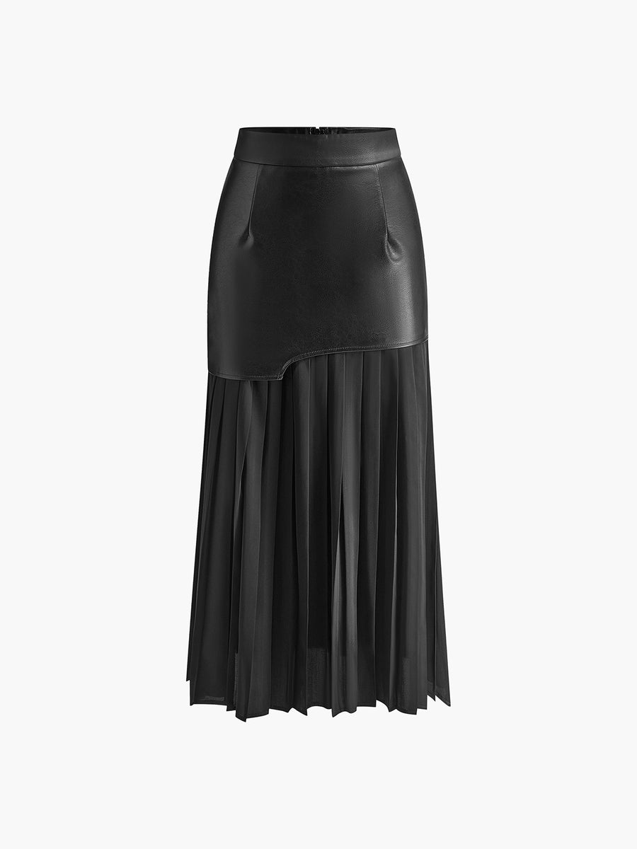 Women's Asymmetrical Patchwork Chiffon Pleated Midi Skirt-Metro Lane Plaza