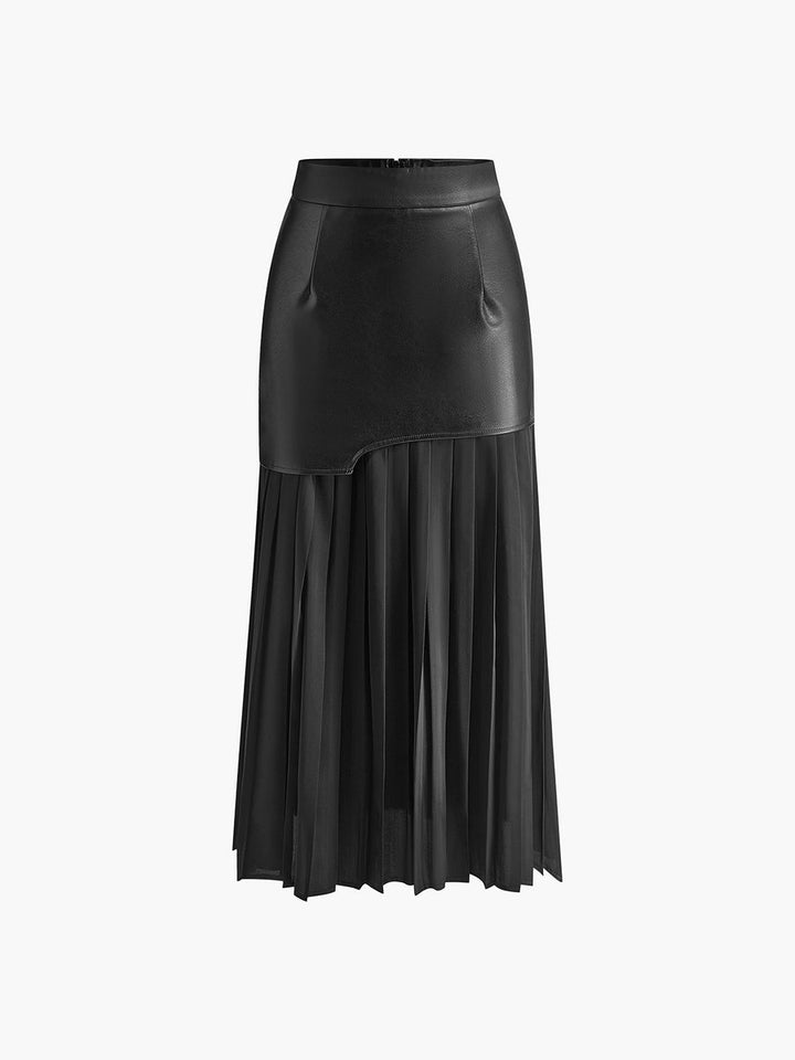 Women's Asymmetrical Patchwork Chiffon Pleated Midi Skirt-Metro Lane Plaza