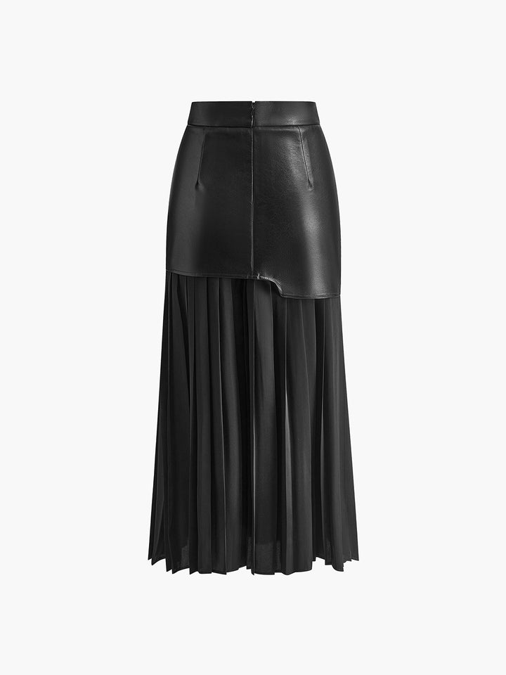 Women's Asymmetrical Patchwork Chiffon Pleated Midi Skirt-Metro Lane Plaza