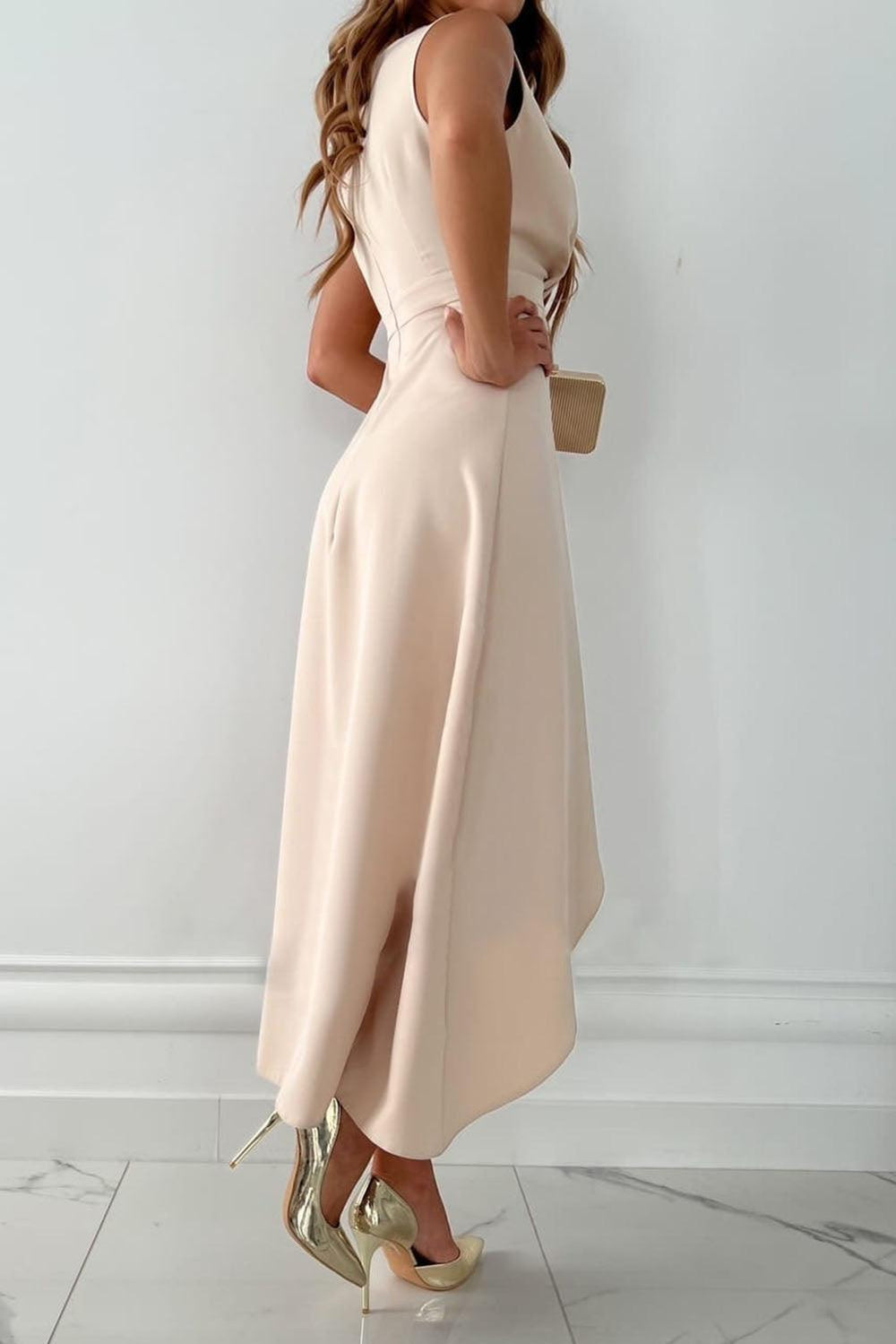 Women's Flattering Fit V-Neck Midi Dress-Metro Lane Plaza