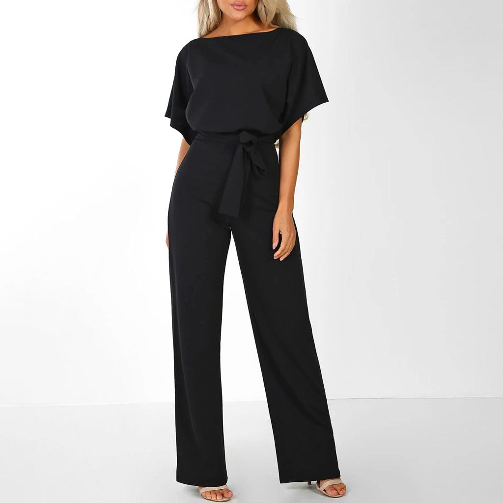 Damjumpsuit med knytning framtill och fladdermusärmar