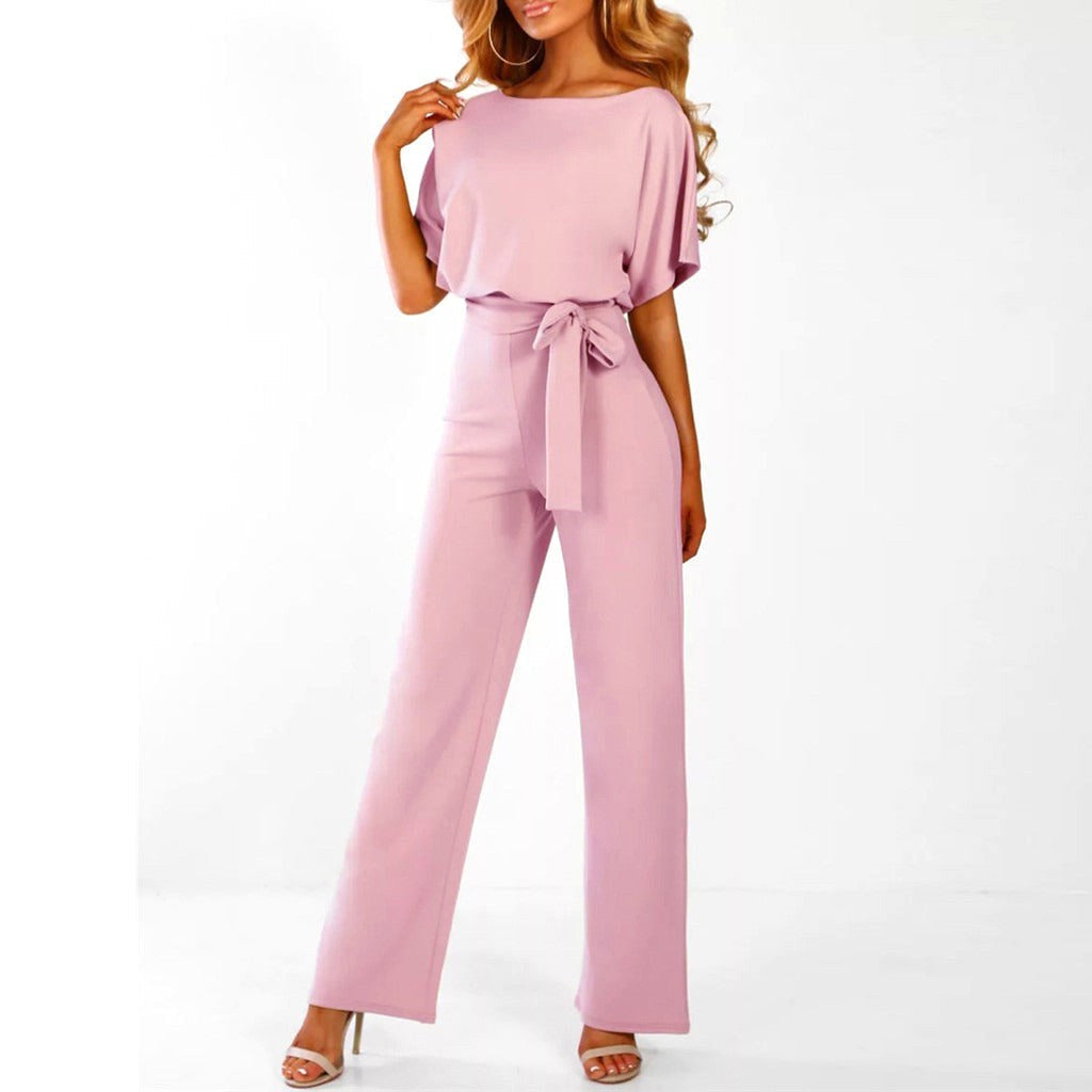 Damjumpsuit med knytning framtill och fladdermusärmar