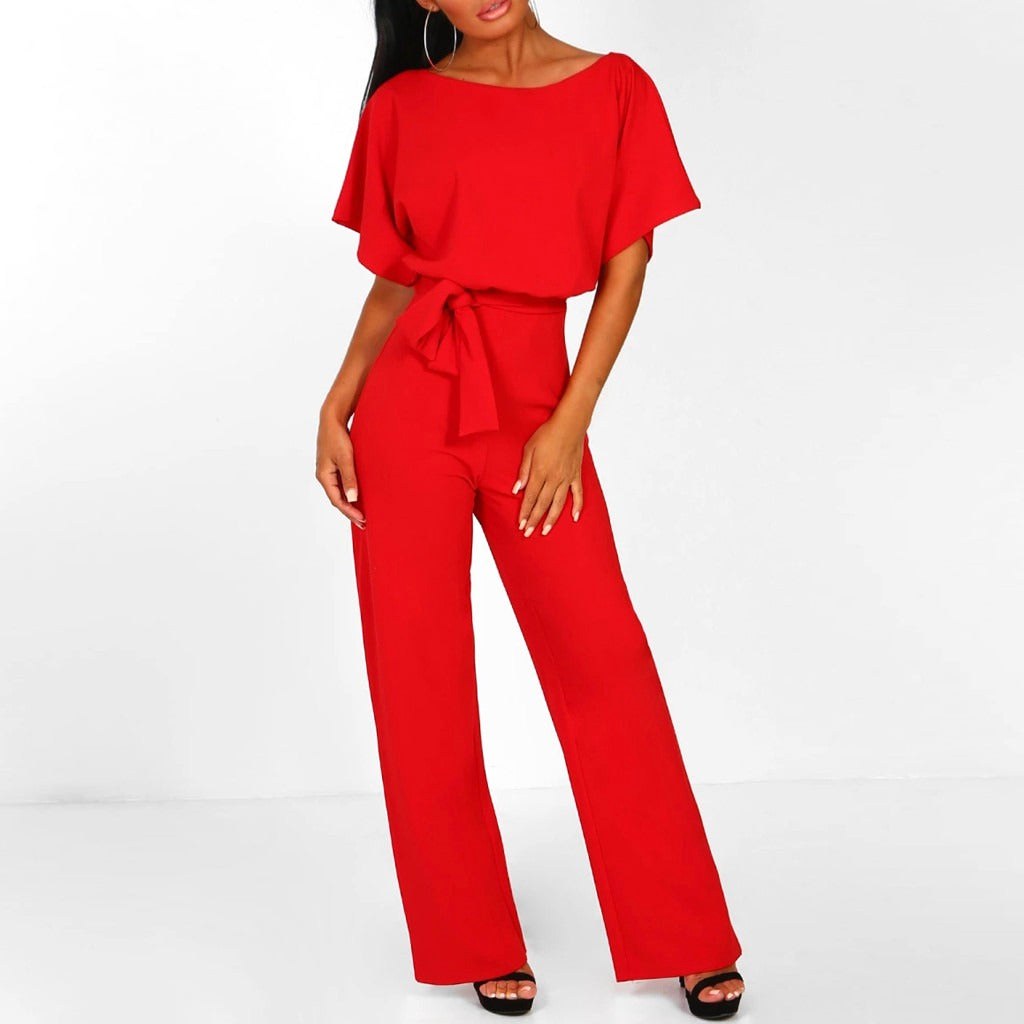 Damjumpsuit med knytning framtill och fladdermusärmar
