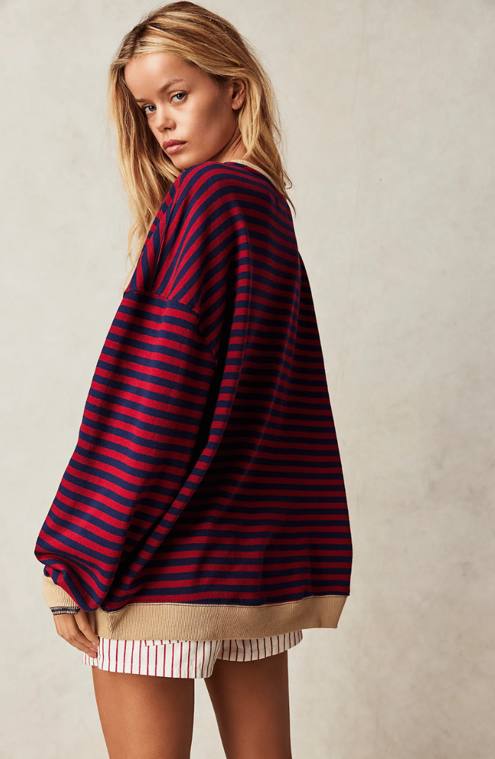 Sudadera extragrande a rayas y de corte holgado para mujer