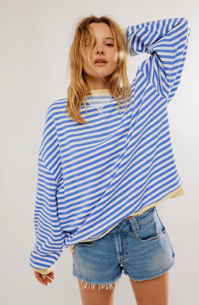 Sudadera extragrande a rayas y de corte holgado para mujer