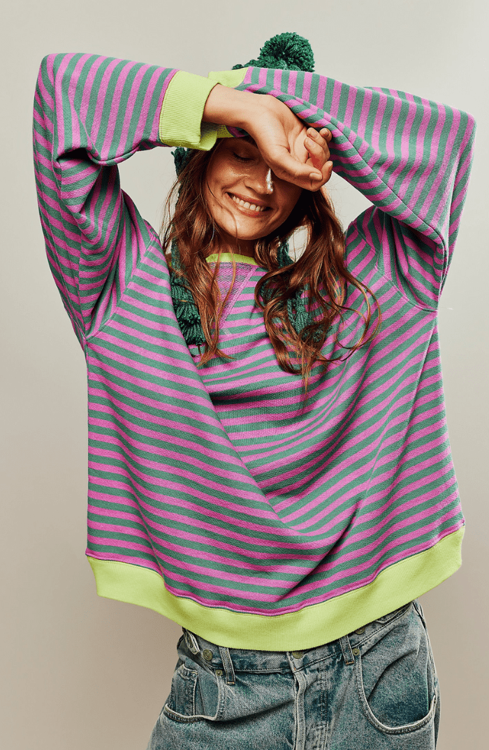 Sudadera extragrande a rayas y de corte holgado para mujer