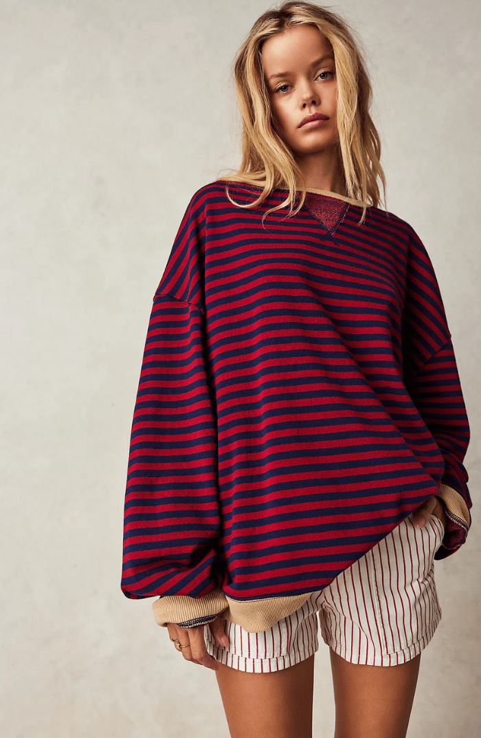 Sudadera extragrande a rayas y de corte holgado para mujer
