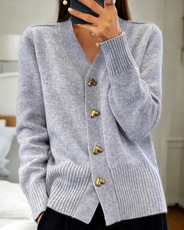 Gilet cardigan côtelé à col en V, boutonné sur le devant, à manches longues pour femme